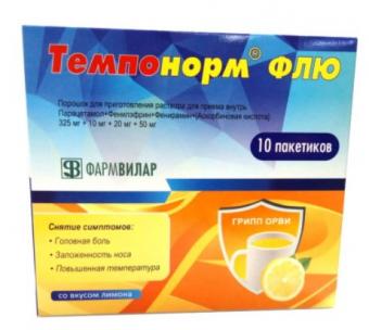 ТЕМПОНОРМ ФЛЮ лимон пор д/приг.р-ра внутрь пак. №10