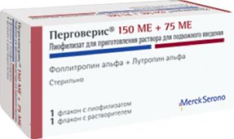 ПЕРГОВЕРИС лиоф. д/приг. р-ра п/к 150 МЕ + 75 МЕ фл. №1 с р-лем вода д/ин.