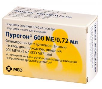 ПУРЕГОН р-р д/инъекц. п/к 600 МЕ/0,72 мл картридж №1