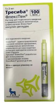 ТРЕСИБА р-р д/инъекц. п/к 100 ЕД/мл картридж 3 мл №5 шприц-ручка ФлексПен