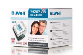 БИ ВЕЛЛ (B.WELL) ПРИБОР (ТОНОМЕТР) ИЗМ. АРТ. ДАВЛЕНИЯ АВТОМАТ С ИНДИКАТОРОМ АРИТМИИ ЗАПЯСТЬЕ WA-99