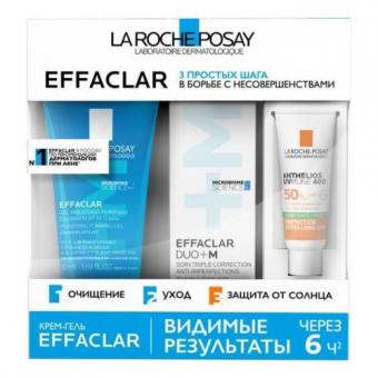 ЛЯ РОШ ПОЗЕ (LA ROCHE-POSAY) ЭФФАКЛАР ДУО+ М НАБОР (гель очищ. 50мл + крем + флюид)