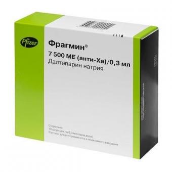 ФРАГМИН р-р д/инъекц. в/в, п/к 7500 МЕ шприц 0,3 мл №10