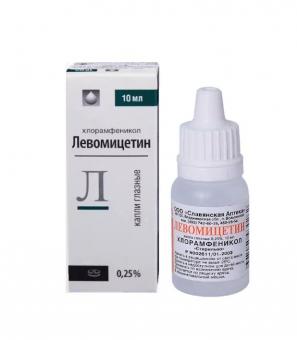ЛЕВОМИЦЕТИН капли глазные 0,25% фл.- кап. 10 мл