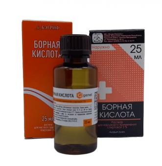 БОРНАЯ КИСЛОТА р-р спирт. наруж. 3% 25 мл