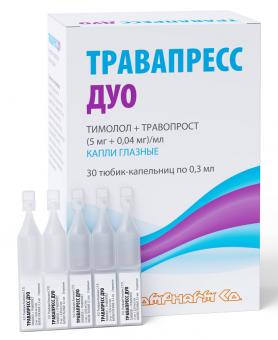 ТРАВАПРЕСС ДУО капли глазные 0,04+5 мг/мл тюб.- кап. 0,3 мл №30