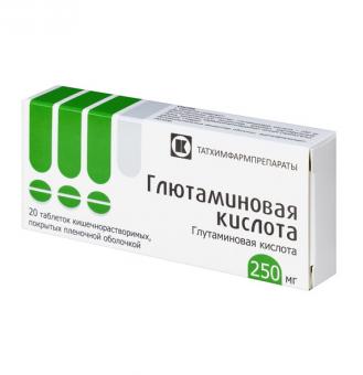 ГЛЮТАМИНОВАЯ КИСЛОТА табл. к/р п/о 250 мг №20
