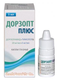 ДОРЗОПТ ПЛЮС капли глазные 20+5 мг/мл фл.- кап. 5 мл