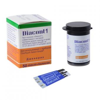 ДИАКОНТ 1 ТЕСТ-ПОЛОСКИ ДЛЯ ГЛЮКОМЕТРА совместим. с глюкометром Уан Тач №50