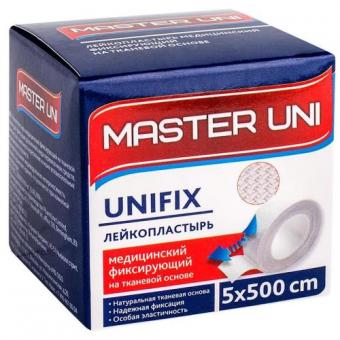 ЛЕЙКОПЛАСТЫРЬ ФИКСИРУЮЩИЙ МАСТЕР ЮНИ тканевая основа 5см х 500см карт.упак