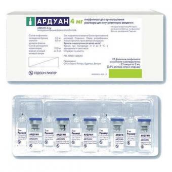 АРДУАН лиоф. д/приг. р-ра в/в 4 мг фл. №25 с р-лем натрия хлоридом