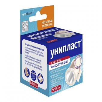 ЛЕЙКОПЛАСТЫРЬ ФИКСИРУЮЩИЙ УНИПЛАСТ нетканая основа 5см х 500см