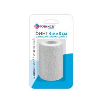 БИНТ САМОФИКСИРУЮЩИЙСЯ КЛИНСА белый 8см х 4м