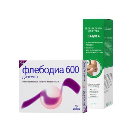 Комплект из 2Х товаров ФЛЕБОДИА табл. п/о плен. 600 мг №30 + БАДЯГА ТМ гель-бальзам д/тела 125 мл