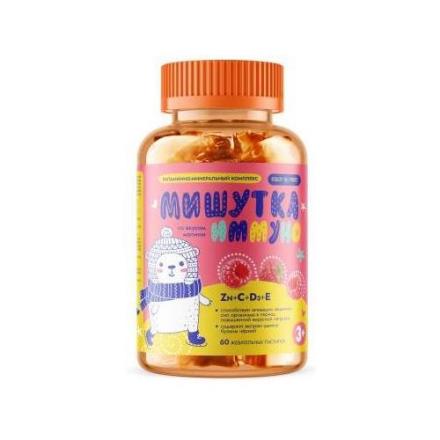 MULTIFORTE МИШУТКА ИММУНО ZN+C+D3+E пастилки малина №60