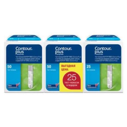КОНТУР ТЕСТ-ПОЛОСКИ ДЛЯ ГЛЮКОМЕТРА ПЛЮС №50 х 2 + тест-полоски №25