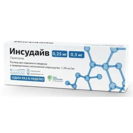 ИНСУДАЙВ р-р д/инъекц. п/к 1,34 мг/мл шприц-ручка 1,5 мл №1 (0,25/0,5 мг/доза) + 6 игл