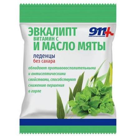 911 ВИТАМИН С леденцы эвкалипт/масло мяты без сахара 50 гр