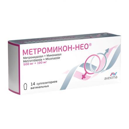 МЕТРОМИКОН НЕО супп. вагин. 500+100 мг №14