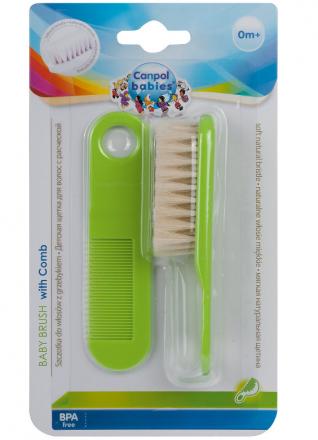 КАНПОЛ BABIES НАБОР зеленый (расческа + щетка)