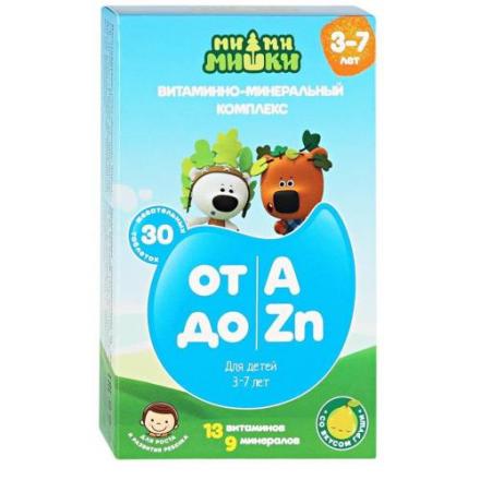 МИ-МИ-МИШКИ ВИТАМИННО-МИНЕРАЛЬНЫЙ КОМПЛЕКС от A до ZN табл. жеват. 3-7 лет №30