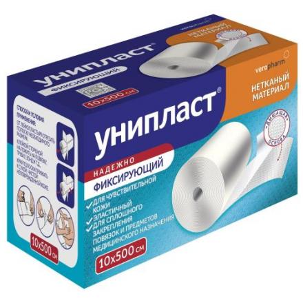 ЛЕЙКОПЛАСТЫРЬ ФИКСИРУЮЩИЙ УНИПЛАСТ нетканая основа 10см х 5м