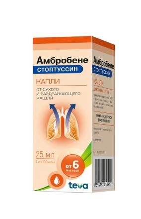 АМБРОБЕНЕ СТОПТУССИН капли внутр. 4 мг + 100 мг/ мл фл.- кап. 25 мл