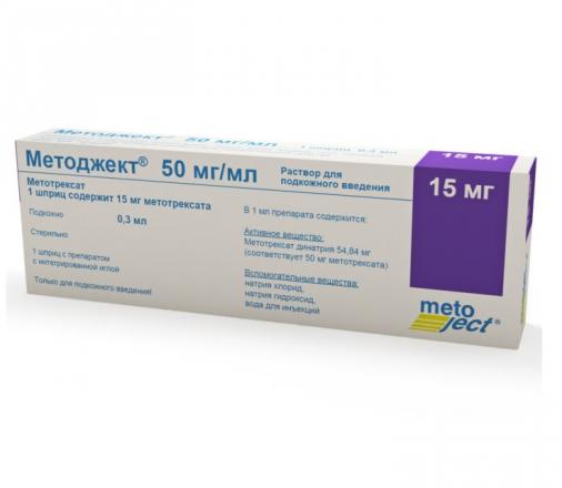 МЕТОДЖЕКТ р-р д/инъекц. п/к 50 мг/мл шприц 15 мг (0,3 мл)