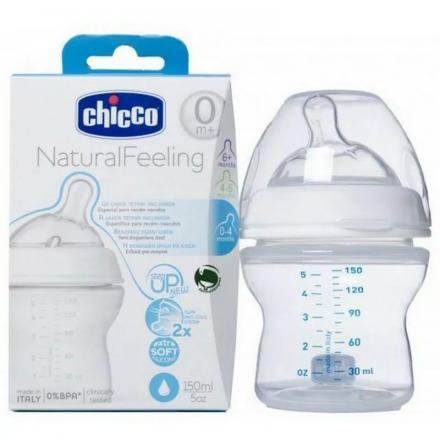 CHICCO NATURAL FEELING БУТЫЛОЧКА 150 мл 310205013 силикон. соска с флексорами