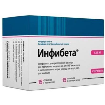 ИНФИБЕТА лиоф. д/приг. р-ра п/к 9,6 млн. МЕ фл. №15 с растворит. + игла