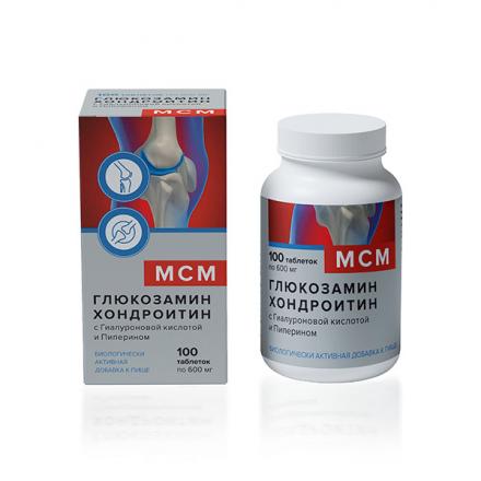 ГЛЮКОЗАМИН ХОНДРОИТИН МСМ С ГИАЛУРОН. К-ТОЙ И ПИПЕРИНОМ ТМ табл. №100