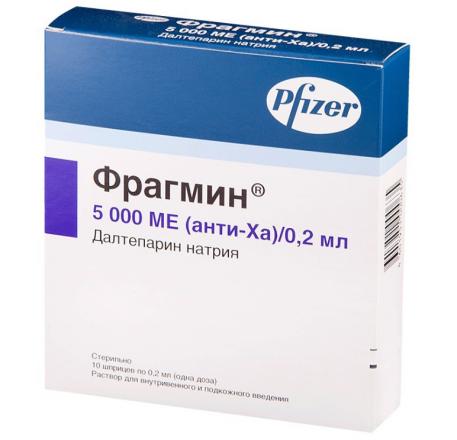 ФРАГМИН р-р д/инъекц. в/в, п/к 5000 МЕ шприц 0,2 мл №10