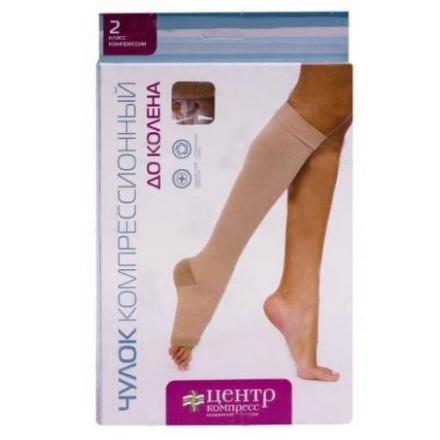 ЧУЛОК КОМПРЕССИОННЫЙ ДО КОЛЕНА КРУГЛОВЯЗАНЫЙ бежевый 2 класс компр. р.6