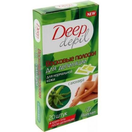 ФЛОРЕСАН DEEP DEPIL ПОЛОСКИ ВОСКОВЫЕ ДЛЯ ДЕПИЛЯЦИИ алоэ вера д/норм.кожи №20 (ф-485)