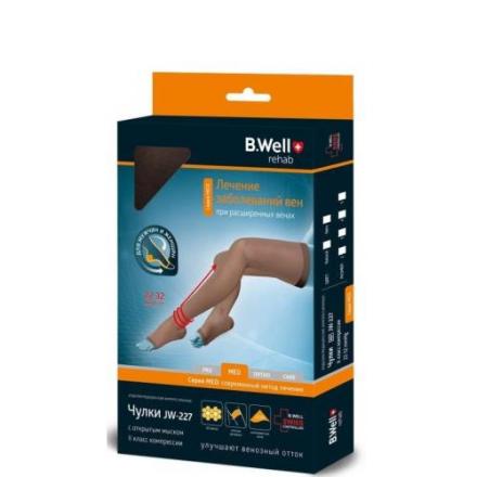 ЧУЛКИ КОМПРЕССИОННЫЕ БИ ВЕЛЛ (B.WELL) JW-227 черн. (открытый мыс) 2 класс компр. р.5