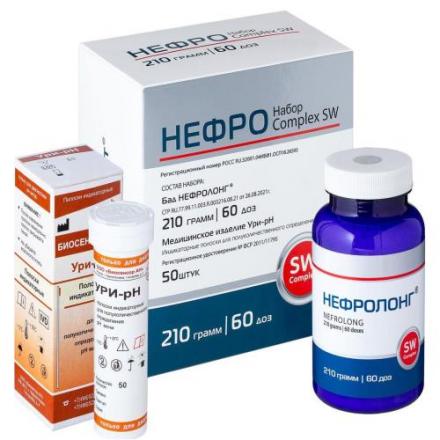 НЕФРОЛОНГ пор д/приг.р-ра внутрь 210 гр + УРИ полоски д/опред. рH мочи №50