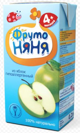 ФРУТОНЯНЯ СОК ОСВЕТЛЕННЫЙ БЕЗ САХАРА яблоко 200 мл