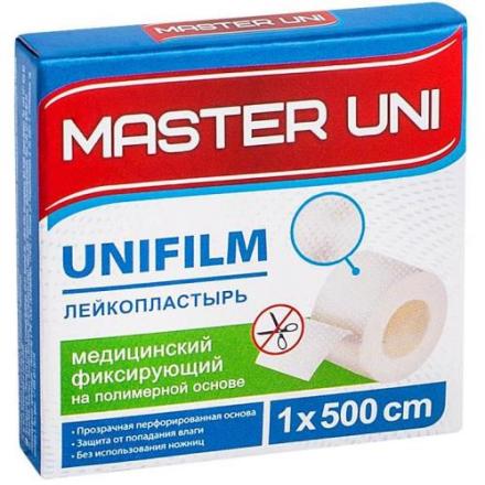 ЛЕЙКОПЛАСТЫРЬ ФИКСИРУЮЩИЙ МАСТЕР ЮНИ полимерная основа 1см х 500см карт.упак