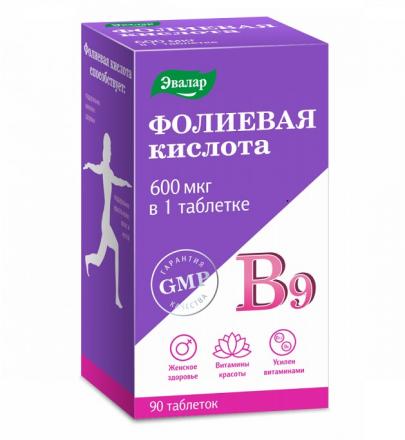 ФОЛИЕВАЯ КИСЛОТА С ВИТАМИНАМИ В12 И В6 ЭВАЛАР табл. №90