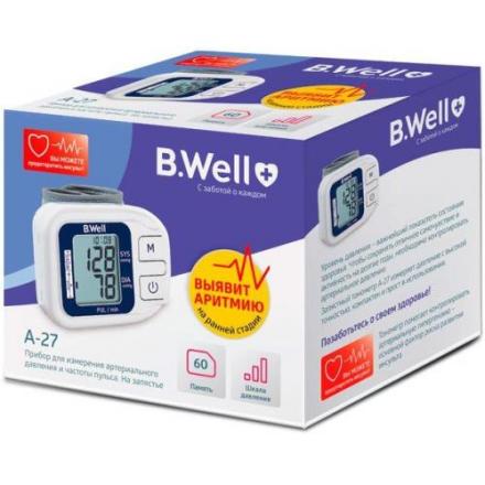БИ ВЕЛЛ (B.WELL) ПРИБОР (ТОНОМЕТР) ИЗМ. АРТ. ДАВЛЕНИЯ АВТОМАТ С ИНДИКАТОРОМ АРИТМИИ ЗАПЯСТЬЕ A-27