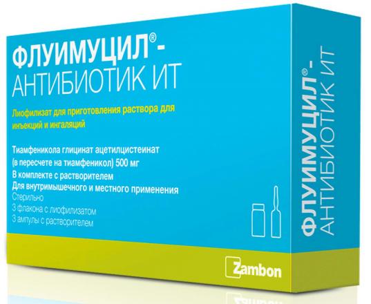 ФЛУИМУЦИЛ АНТИБИОТИК ИТ лиоф. для инъек. и ингал. 500 мг фл. №3 с растворит.