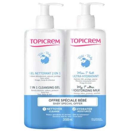 ТОПИКРЕМ МОЕ 1-ОЕ НАБОР (ультра-увлаж. молочко 500мл + очищ. гель 500мл)