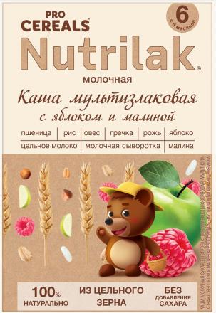 НУТРИЛАК ПРЕМИУМ PRO CEREALS КАША МОЛОЧНАЯ мультизлаковая яблоко-малина 200 гр