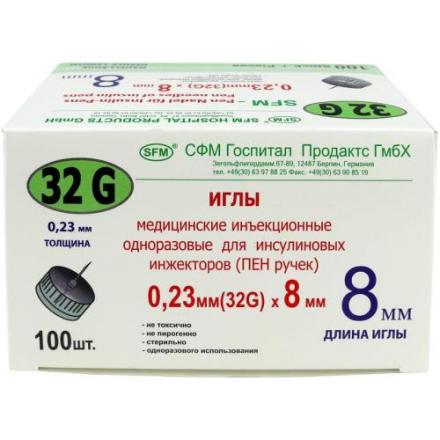 ИГЛА ДЛЯ ШПРИЦ-РУЧКИ SFM G32 (0,23 х 8 мм) №100
