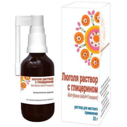 ЛЮГОЛЯ РАСТВОР С ГЛИЦЕРИНОМ КИРОВСКАЯ ФФ спрей наруж. фл. 25 гр