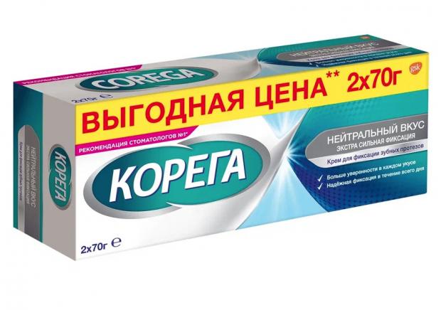 КОРЕГА ЭКСТРА СИЛЬНЫЙ КРЕМ ДЛЯ ФИКСАЦИИ ЗУБНЫХ ПРОТЕЗОВ 70 гр нейтральн. вкус №2