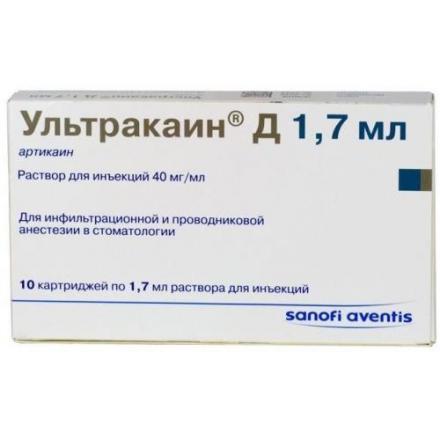 УЛЬТРАКАИН Д р-р д/инъекц. 40 мг/мл картридж 1,7 мл №10