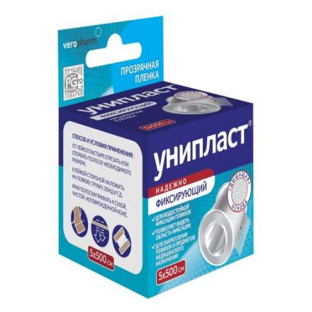 ЛЕЙКОПЛАСТЫРЬ ФИКСИРУЮЩИЙ УНИПЛАСТ прозрачная пленка 5см х 500см