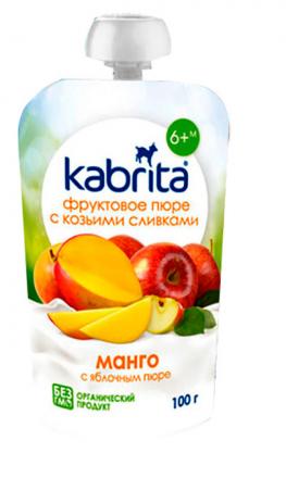 КАБРИТА ПЮРЕ ФРУКТОВОЕ СО СЛИВКАМИ (КОЗЬИМИ) яблоко-манго 100 гр