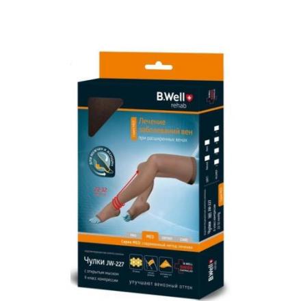 ЧУЛКИ КОМПРЕССИОННЫЕ БИ ВЕЛЛ (B.WELL) JW-227 черн. (открытый мыс) 2 класс компр. р.4